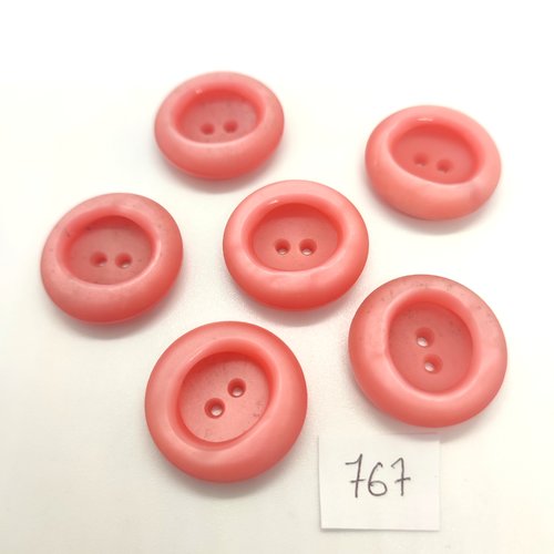 6 boutons en résine rose - 25mm - 767
