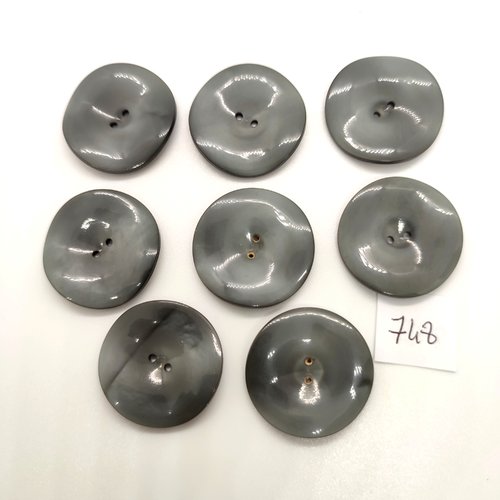 8 boutons en résine gris - 27mm - 748