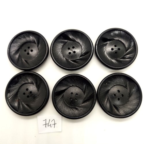 6 boutons en résine noir - 34mm - 747