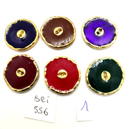 6 boutons en métal doré et émail multicolore - 20/21mm - bri556