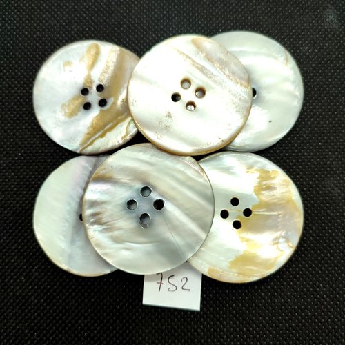 6 boutons en nacre gris et ivoire - 41mm - 752