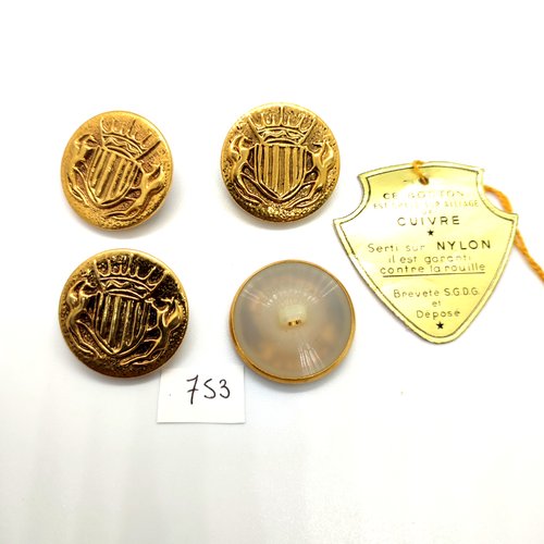 4 boutons en métal cuivre et nylon - 28mm - 753