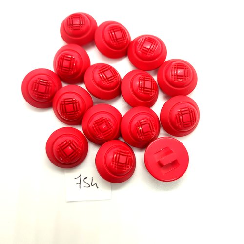 15 boutons en résine rouge / fuchsia - 18mm - 754