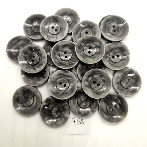 24 boutons en résine gris - 22mm - 755