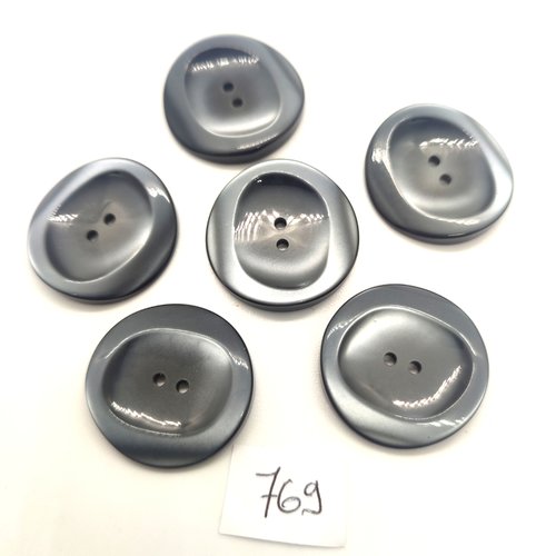 6 boutons en résine gris foncé - 27mm - 769