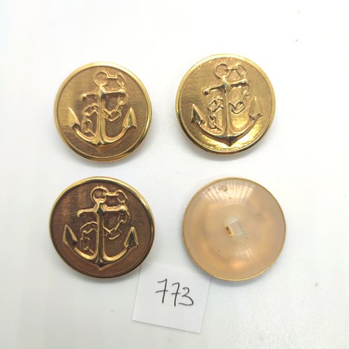 4 boutons en métal doré et nylon - une ancre - 27mm - 773