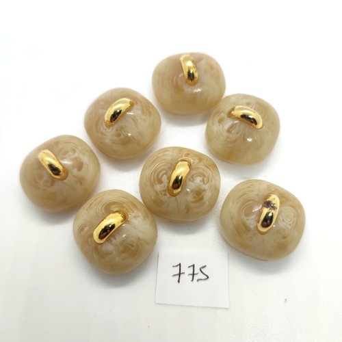 7 boutons en résine beige et doré - 21mm - 775