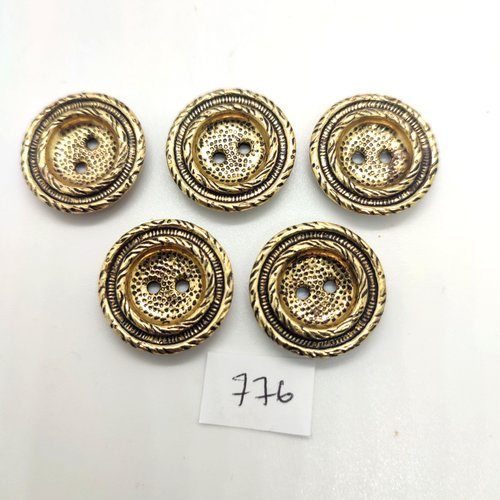 5 boutons en métal doré - 22mm - 776