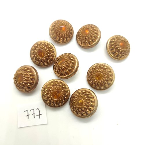9 boutons en métal et verre doré - 18mm - 777