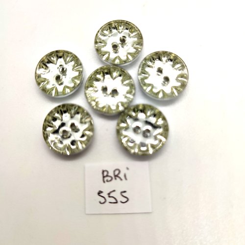6 boutons en résine argenté - 14mm - bri555