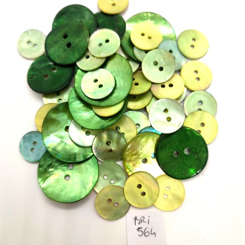 48 boutons en nacre ton vert - entre 27mm et 14mm - bri64