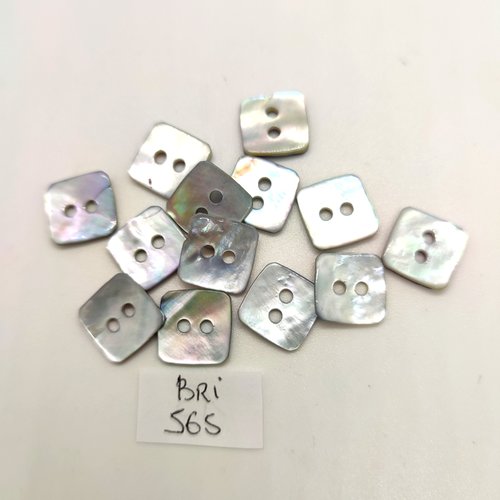 13 boutons en nacre gris - 12x12mm - bri65