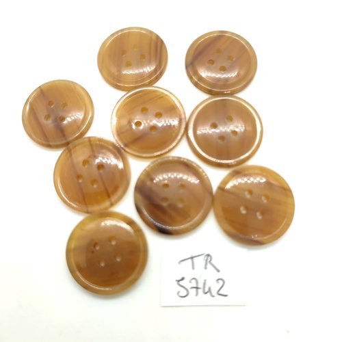 9 boutons en résine beige foncé - 18mm - tr5742