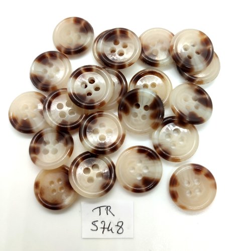 21 boutons en résine marron et beige clair - 15mm - tr5748