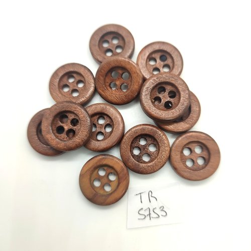 12 boutons en bois marron foncé - 18mm - tr5753