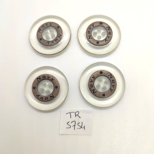 4 boutons en résine transparent et métal bronze - 25mm - tr5754