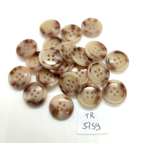 21 boutons en résine beige et marron - 15mm - tr5759