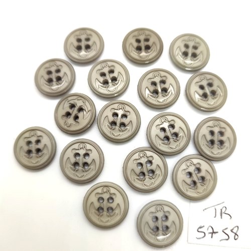 17 boutons en résine gris - une ancre - 14mm - tr5758