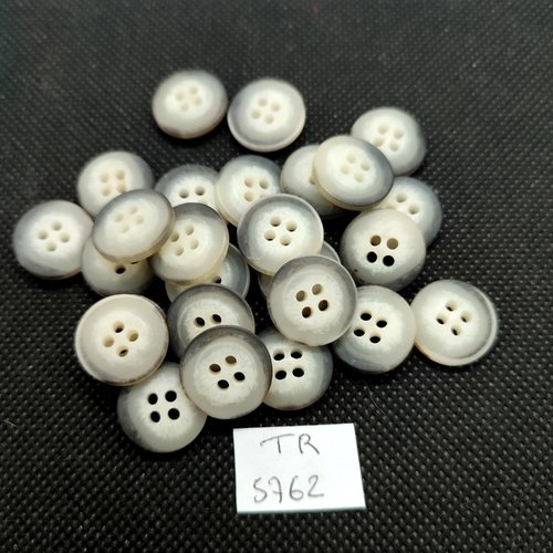 26 boutons en résine blanc cassé et gris foncé - 15mm - tr5762