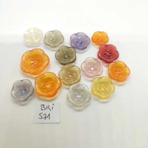 14 boutons fantaisie en résine marron - 14mm - 12mm - 16mm et 19mm - bri571