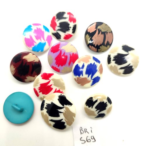 11 boutons fantaisie en résine - multicolore - 20mm et 18mm - 15mm - bri569