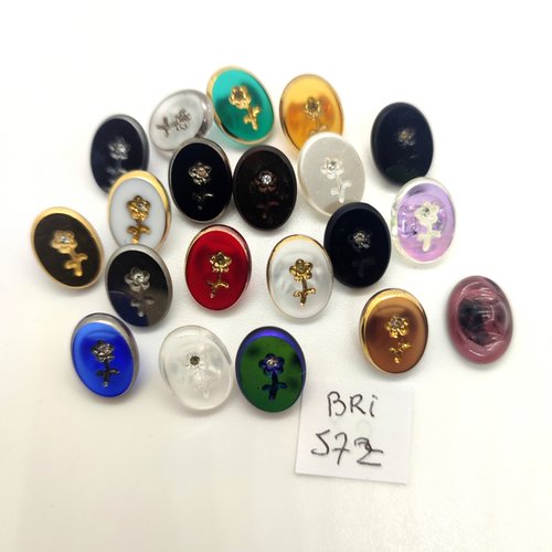 20 boutons fantaisie en résine - multicolore - des fleurs - 10x13mm - bri572