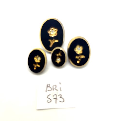 4 boutons fantaisie en résine - noir et doré - fleur - 14x18mm - 12x15mm - 10x13mm et 10x15mm - bri573