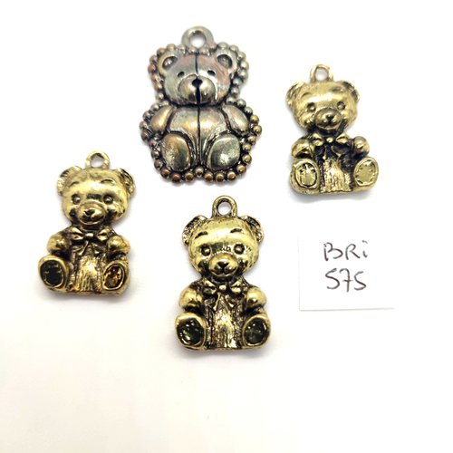1 pendentif ours en métal argenté et doré - 23x34mm et 16x23mm - bri575