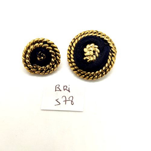 2 boutons en métal et passementerie - doré et noir 24mm et 18mm - bri578