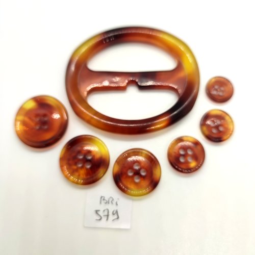 6 boutons + 1 boucle de ceinture 50x52mm - marron opaque - 23mm - 20mm - 19mm - 15mm - 14mm et 12mmmm- bri579