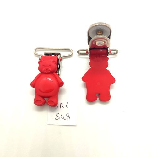2 attaches en résine rouge - un ours - 43mm - bri543
