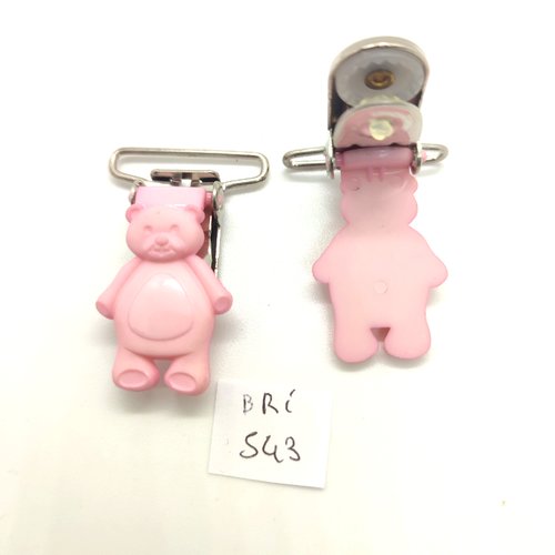 2 attaches en résine rose - un ours - 43mm - bri543