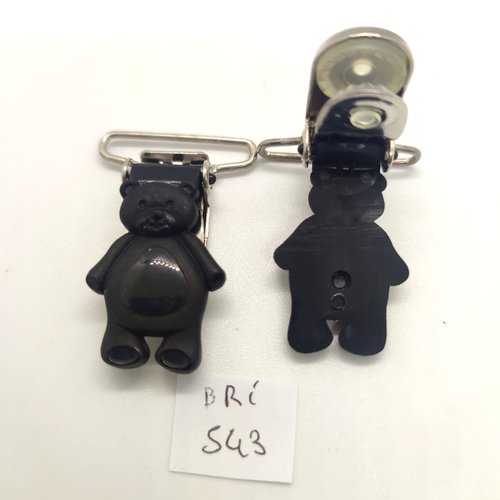 2 attaches en résine noir - un ours - 43mm - bri543