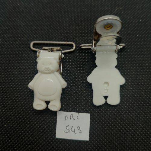 2 attaches en résine blanc - un ours - 43mm - bri543