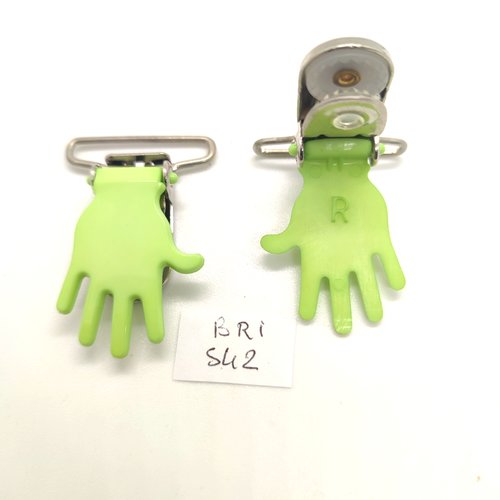 2 attaches en résine vert  d'eau - une main - 27x42mm - bri542