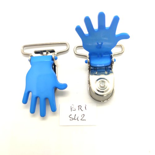 2 attaches en résine bleu clair - une main - 27x42mm - bri542