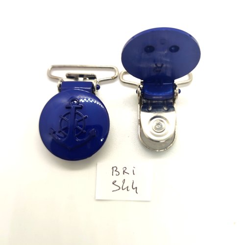 2 attaches en résine bleu foncé - une ancre - fermé 39mm - bri544