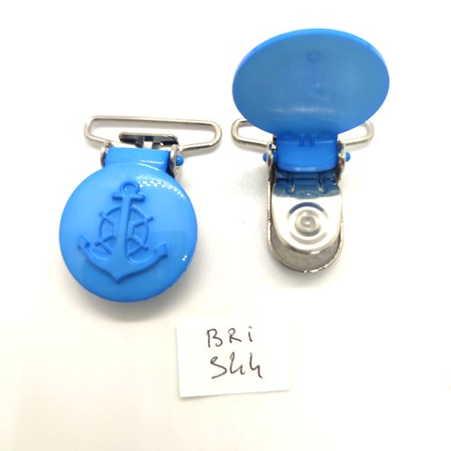 2 attaches en résine bleu clair - une ancre - fermé 39mm - bri544