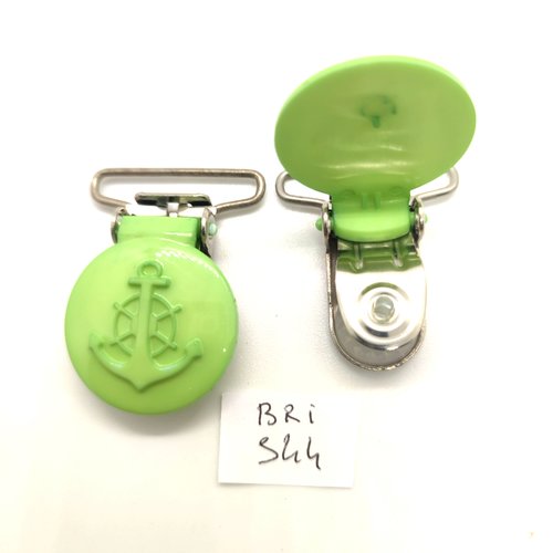 2 attaches en résine vert clair - une ancre - fermé 39mm - bri544