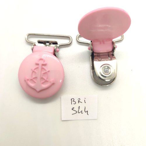 2 attaches en résine rose- une ancre - fermé 39mm - bri544