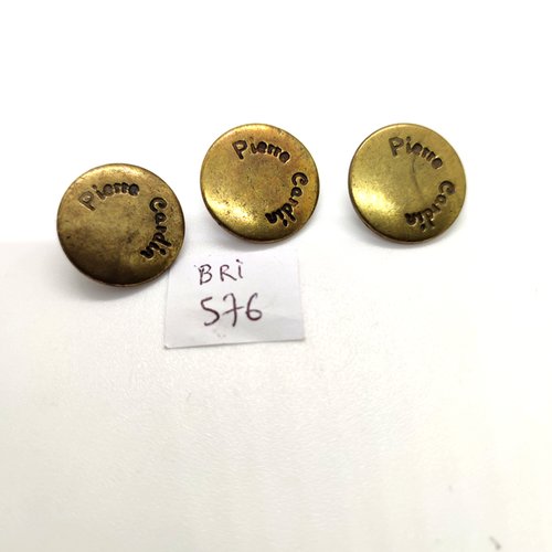 3 boutons en métal doré - haute couture - pierre cardin - 18mm - bri576