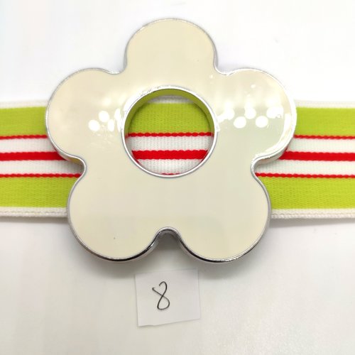 1 boucle de ceinture coulissante en métal argenté et émail blanc - 70mm