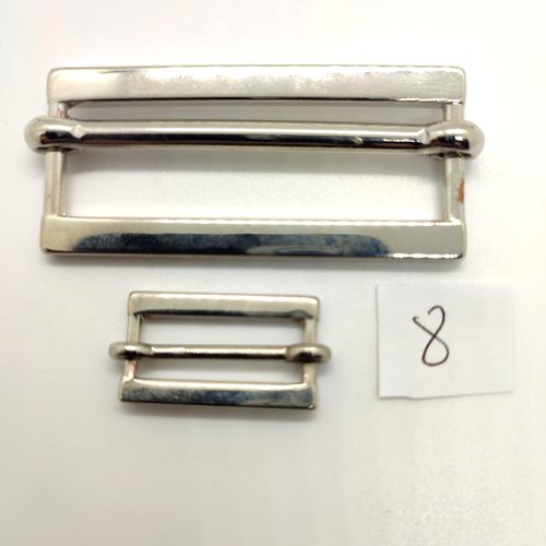 2 boucles de ceinture coulissante en métal argenté - 25x50mm et 14x17mm