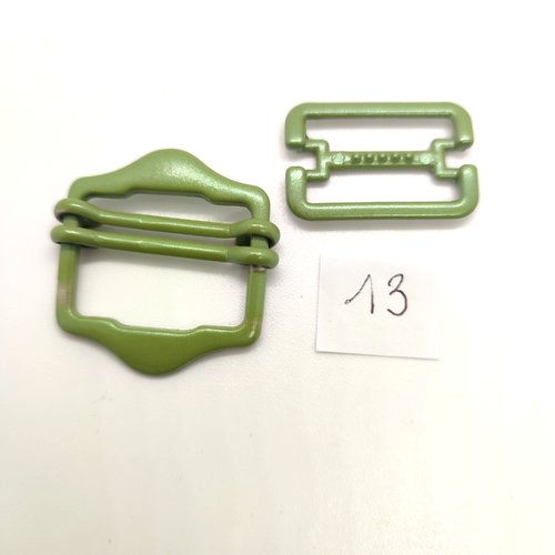 2 boucles de ceinture coulissante métal vert - 20x30mm et 34x34mm