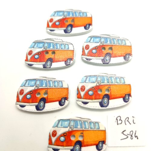 6 boutons fantaisie en bois multicolore - un bus - 18x27mm - bri584