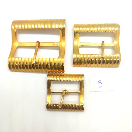 3 boucles de ceinture métal doré - 40x40mm - 50x50mm et 32x32mm