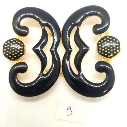 1 boucle de ceinture métal doré et émail noir - 60x75mm
