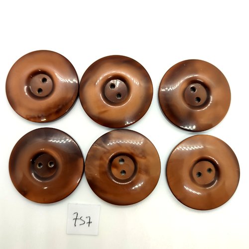 6 boutons en résine marron foncé - 34mm - 757bis