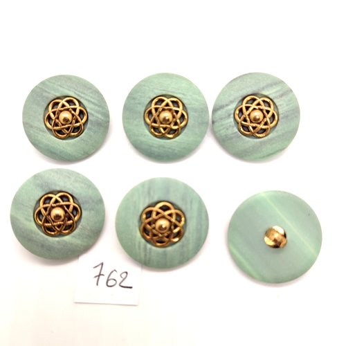 6 boutons en résine vert et doré - 25mm - 762bis