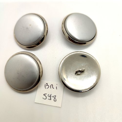 4 boutons en résine et métal argenté - 27mm - bri598